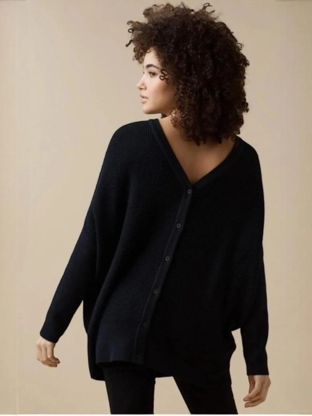 VETTA Black Oversized Button Down 2 Way Casual Knit Casual Cardigan Sweater M